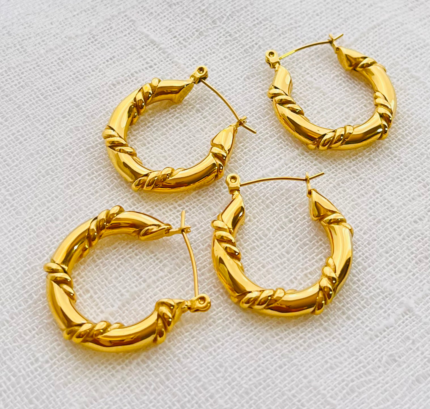18K GOLD Vintage Twist Hoop Earrings Stainless Steel Spiral Earrings Minimalist Boho Earrings Unisex Hoops WATERPROOF jewelery