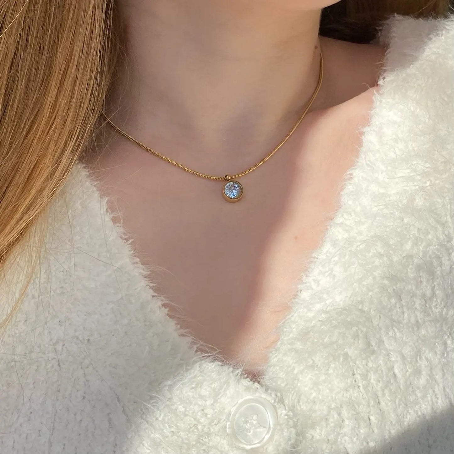 Shiny stone Zincon Pendant 18k gold collar chain jewelry