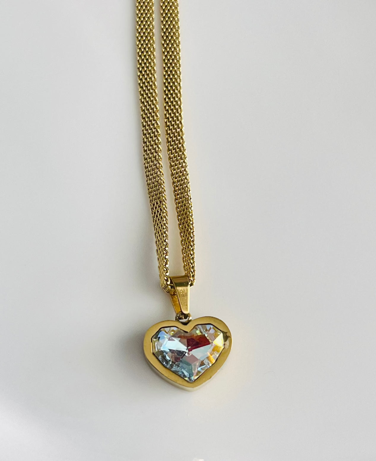 Golden White Heart Shape Cubic Zirconia Heart Pendant Necklace For Women