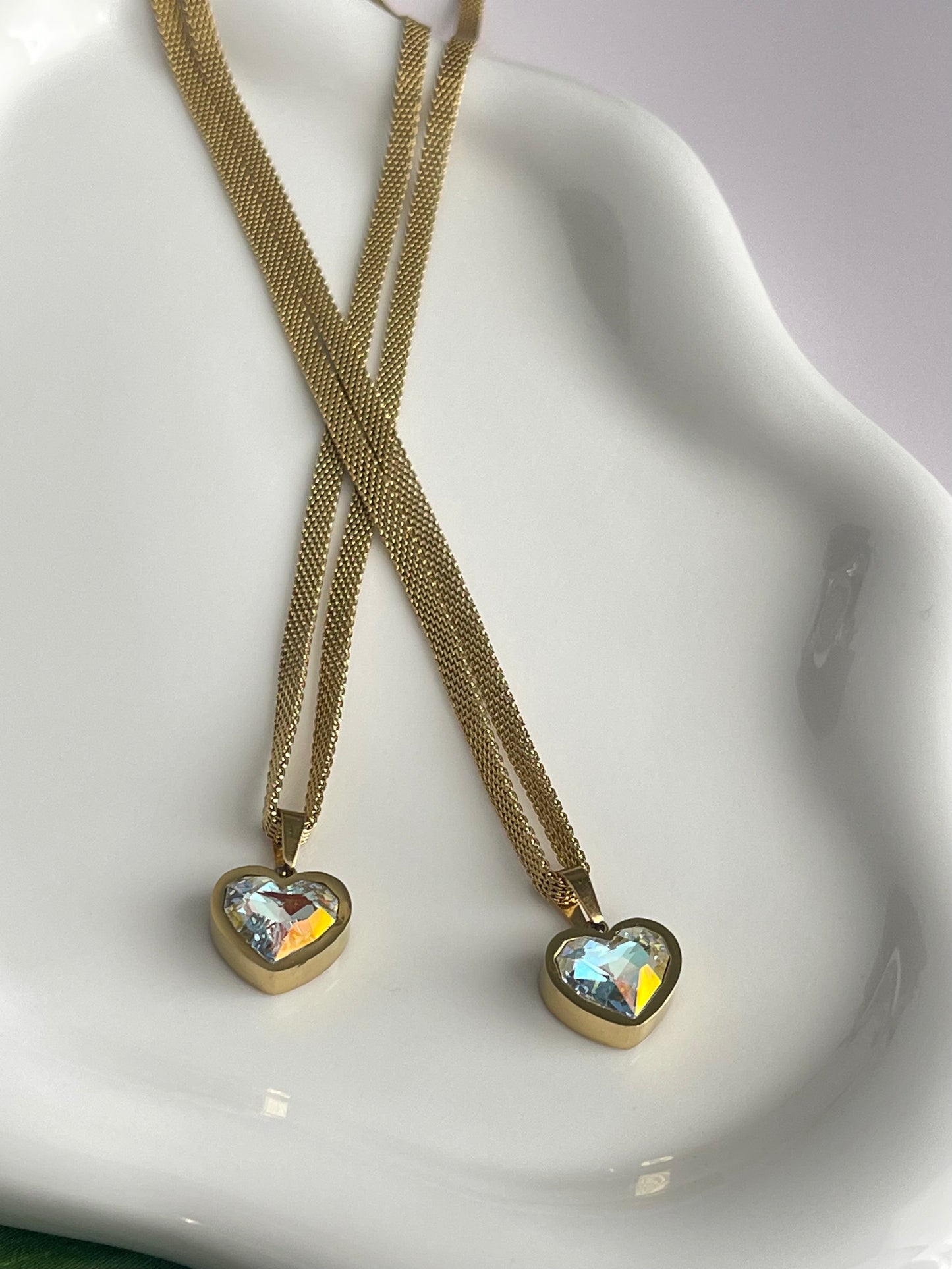 Golden White Heart Shape Cubic Zirconia Heart Pendant Necklace For Women