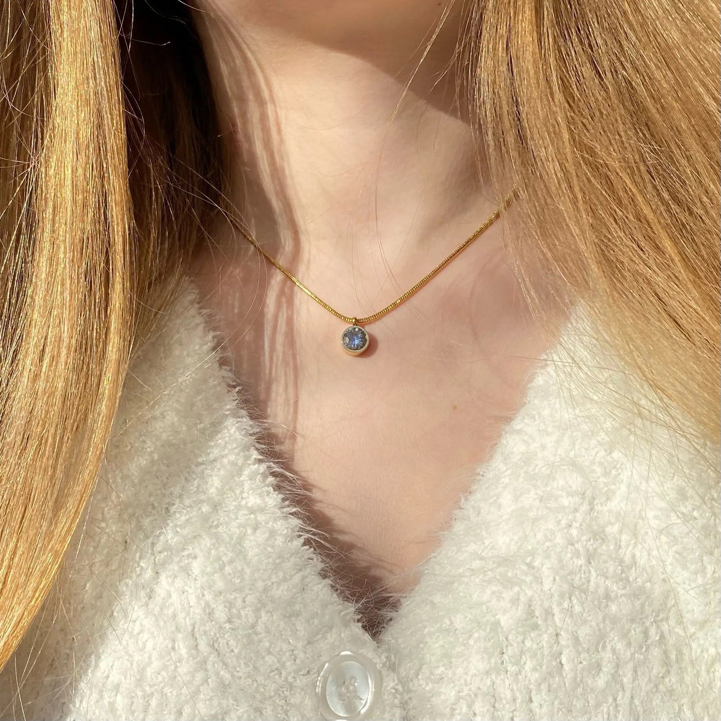 Shiny stone Zincon Pendant 18k gold collar chain jewelry