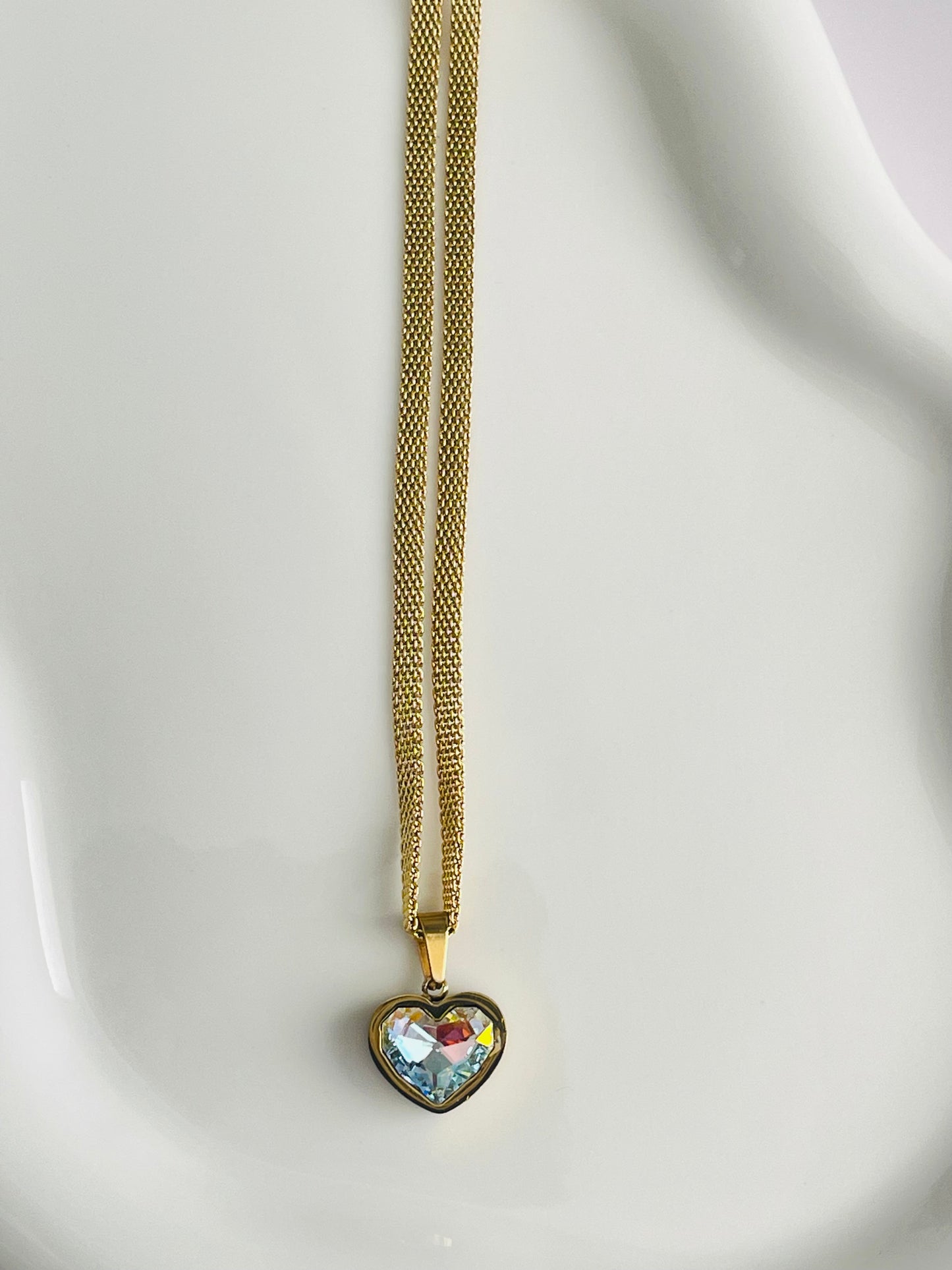 Golden White Heart Shape Cubic Zirconia Heart Pendant Necklace For Women