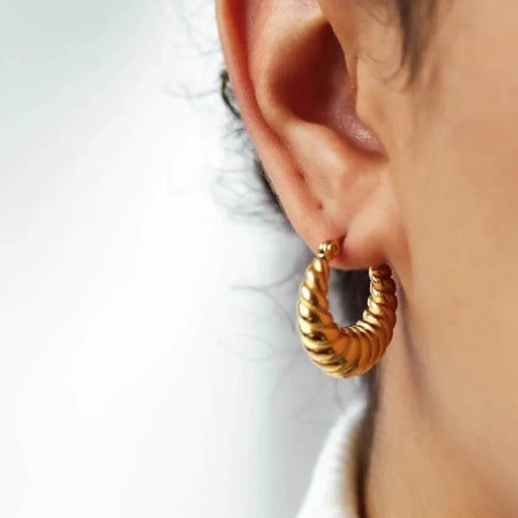 18k Gold filled Earrings Minimalist Women Croissant -Hoop Earrings women jewelry