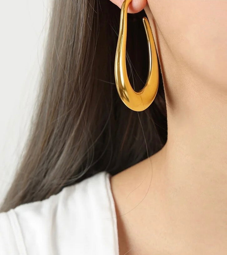 Oval Hoop Earrings, Chunky Gold Hoop Earrings, Oval Gold Hoop Earrings, Vintage Style Hoop Earrings, Gift For Her, Mother's Day Gift