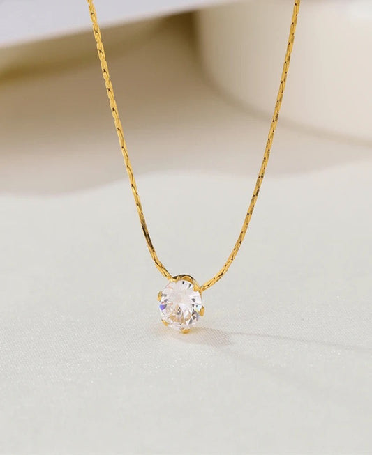 4mm Single Zircon Diamond Pendant Necklace for Women 18k gold chain