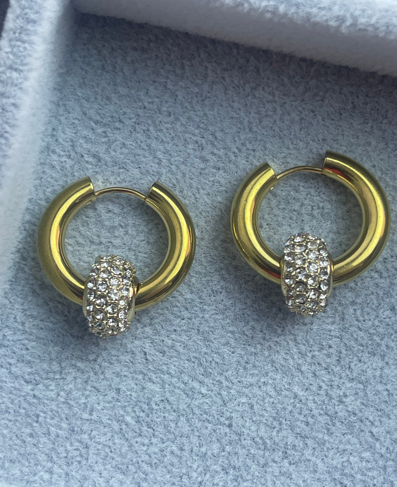 18k Gold Plated, Stainless Steel, Cubic Zirconium, Double Hoop, Designer Earrings , silver cubic earring