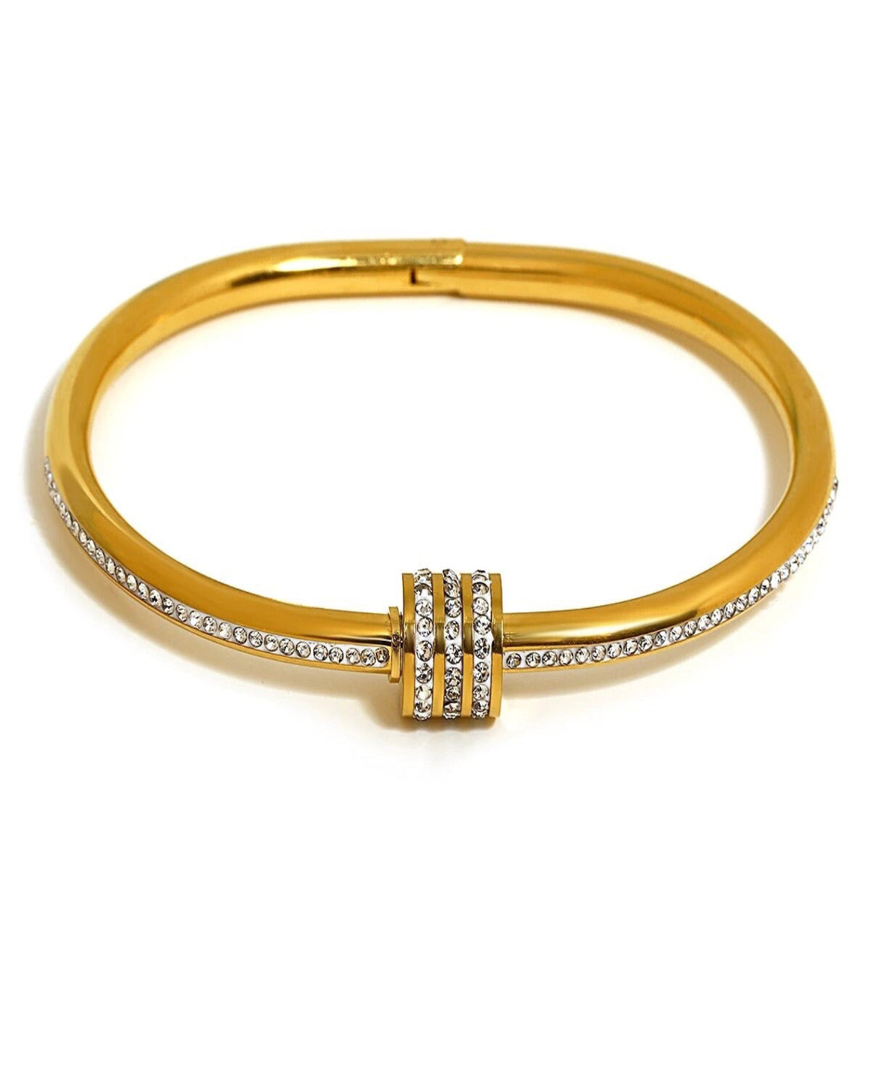 18K Gold Filled CZ Paved Stone Bangle Bracelet | Tarnishproof, Water, Sweat-Heat Resistant- Hypoallergenic-Nickel Free