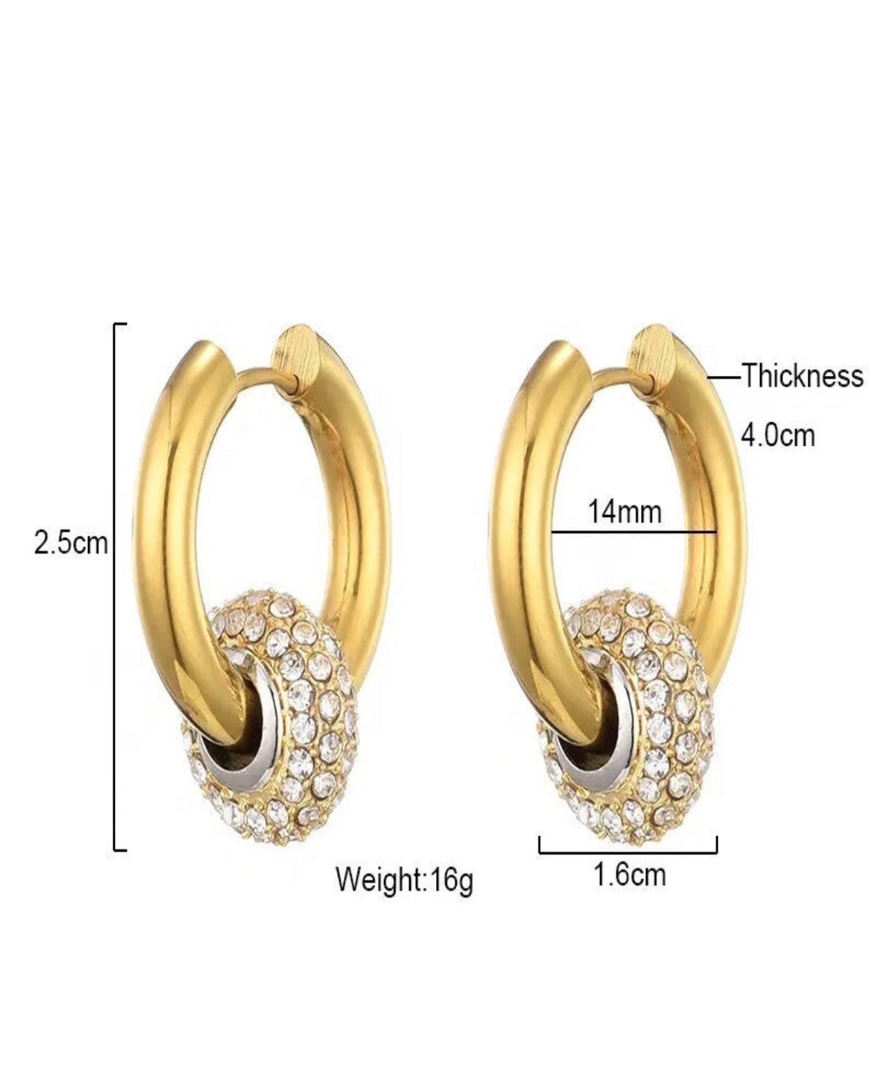 18k Gold Plated, Stainless Steel, Cubic Zirconium, Double Hoop, Designer Earrings , silver cubic earring