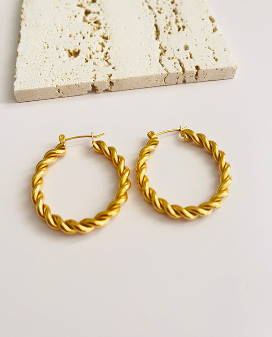 Gold FilledTwist Earrings, Rope Hoop Tranish free , Waterproof jewlery