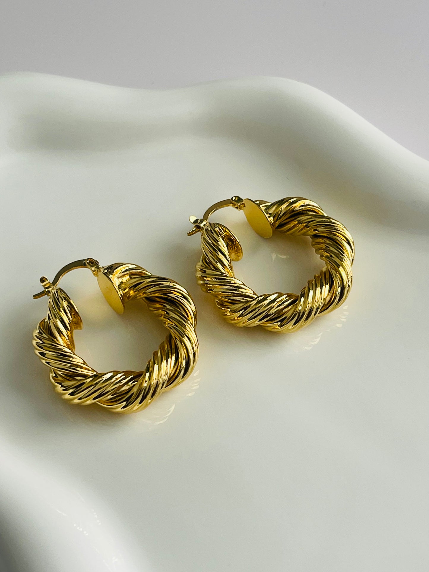 Twisted Thick Hoop Earrings 18k  Gold  Big Round Circle Earrings for Women