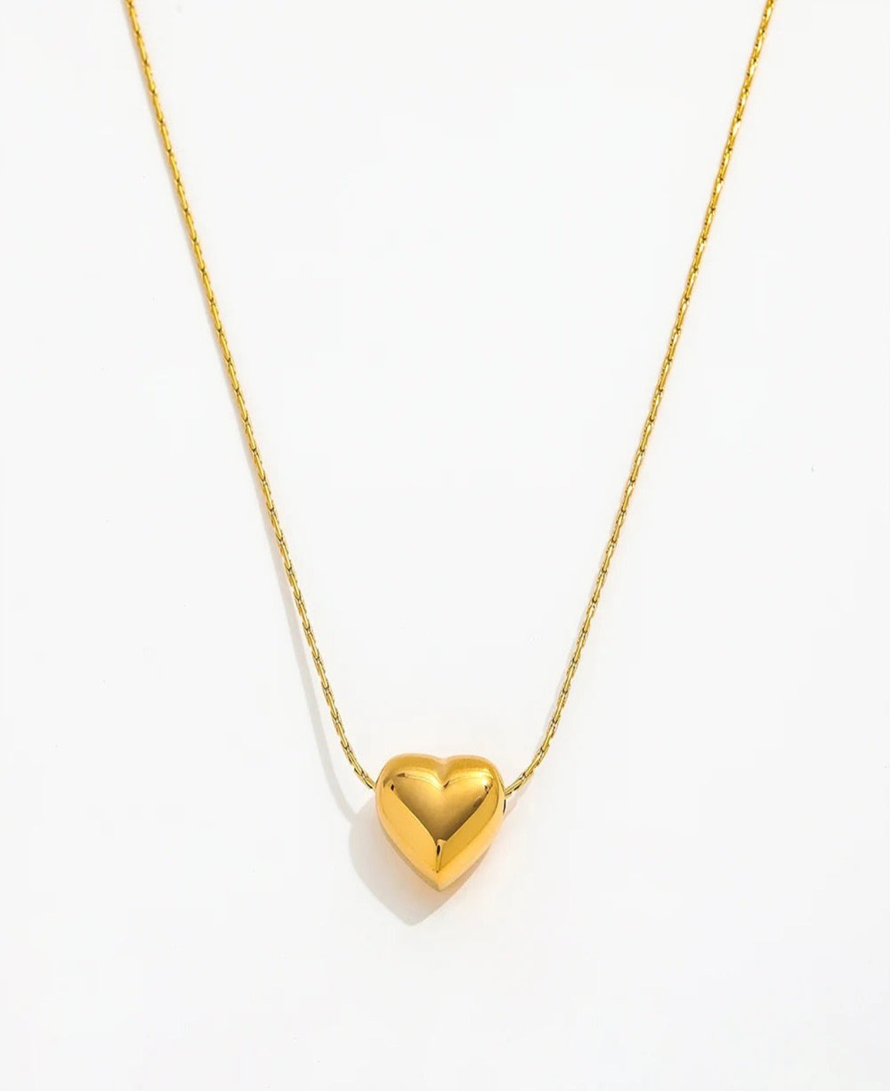 18K Gold filled small Solid Heart Pendant Dainty Chain Sweater Necklace Jewelry