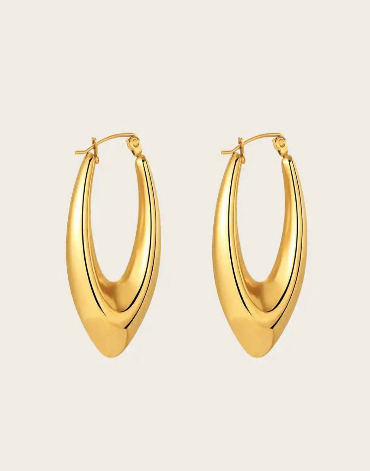 18k Gold Hoop earring V Oval  Hoop earrings Statement women  Hoop Earring