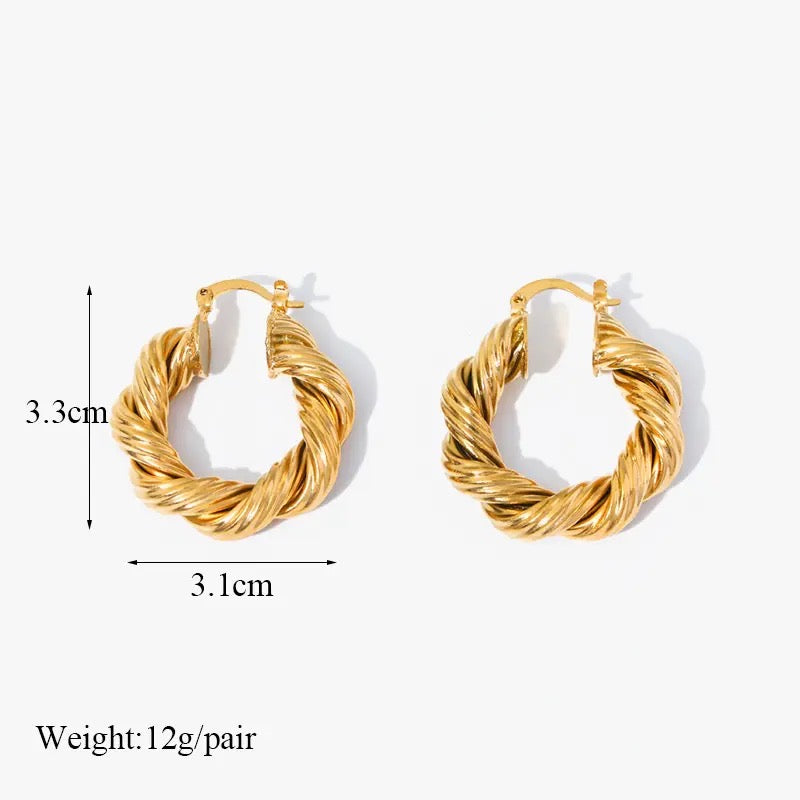 Twisted Thick Hoop Earrings 18k  Gold  Big Round Circle Earrings for Women