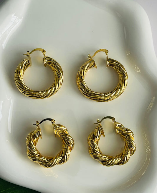 Twisted Thick Hoop Earrings 18k  Gold  Big Round Circle Earrings for Women