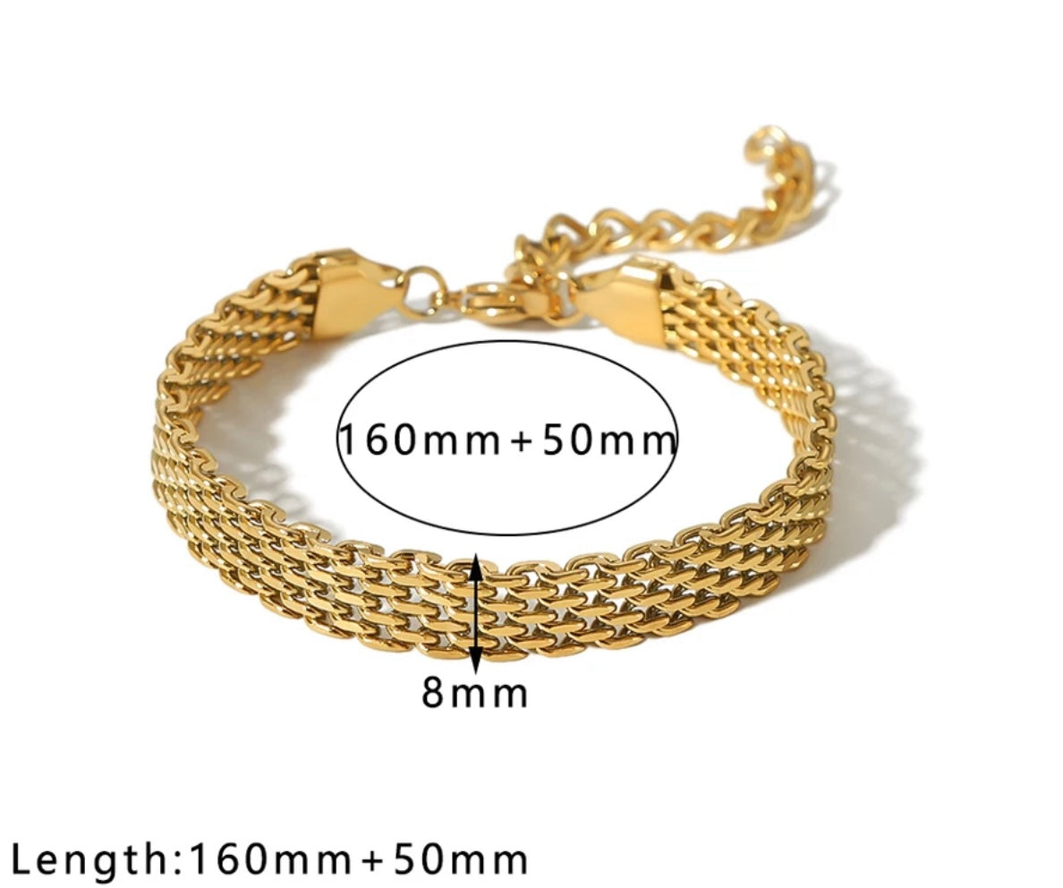 18k Gold Shape Vintage Mesh Bracelet Vintage Jewelry Gold Bracelet Stainless Steel Waterproof Anti tarnish Gold Jewelry Gift Mom Bracelet