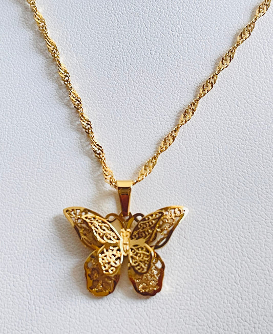 18K Gold Butterfly Pendant Necklace gife for her