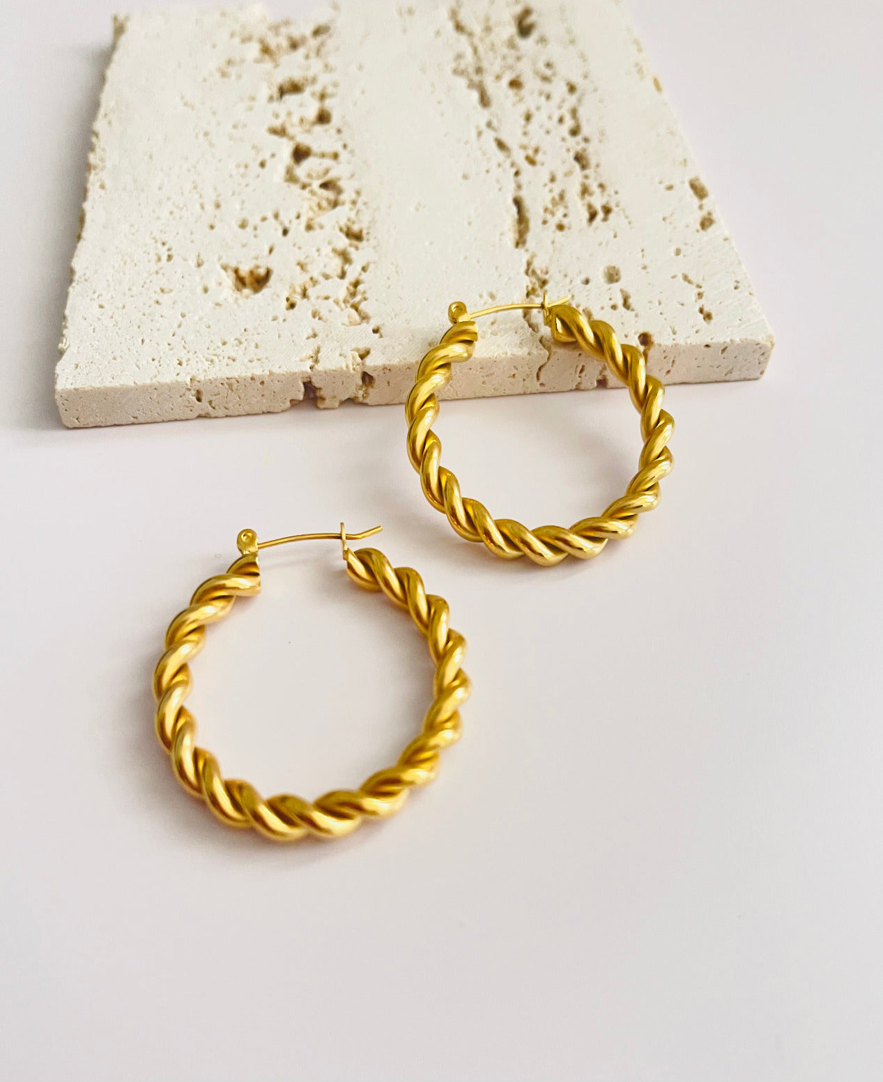 Gold FilledTwist Earrings, Rope Hoop Tranish free , Waterproof jewlery