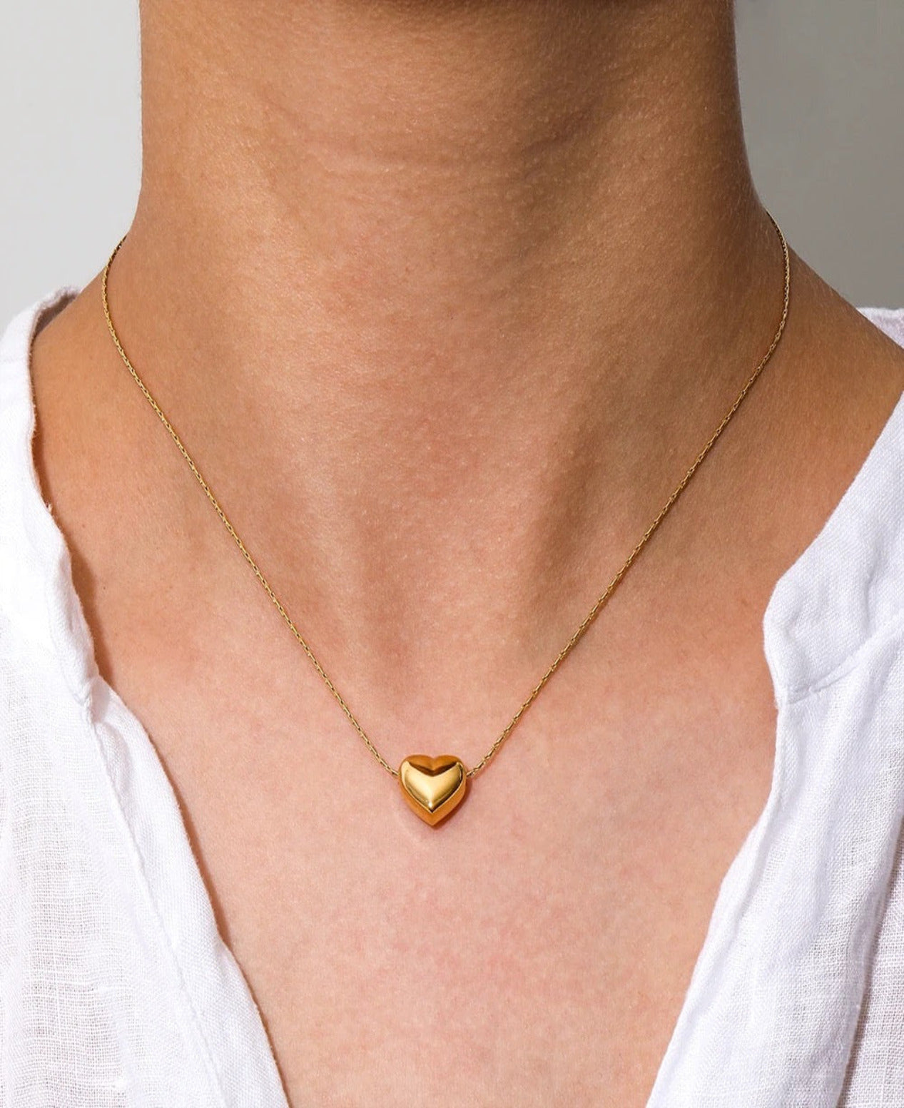 18K Gold filled small Solid Heart Pendant Dainty Chain Sweater Necklace Jewelry