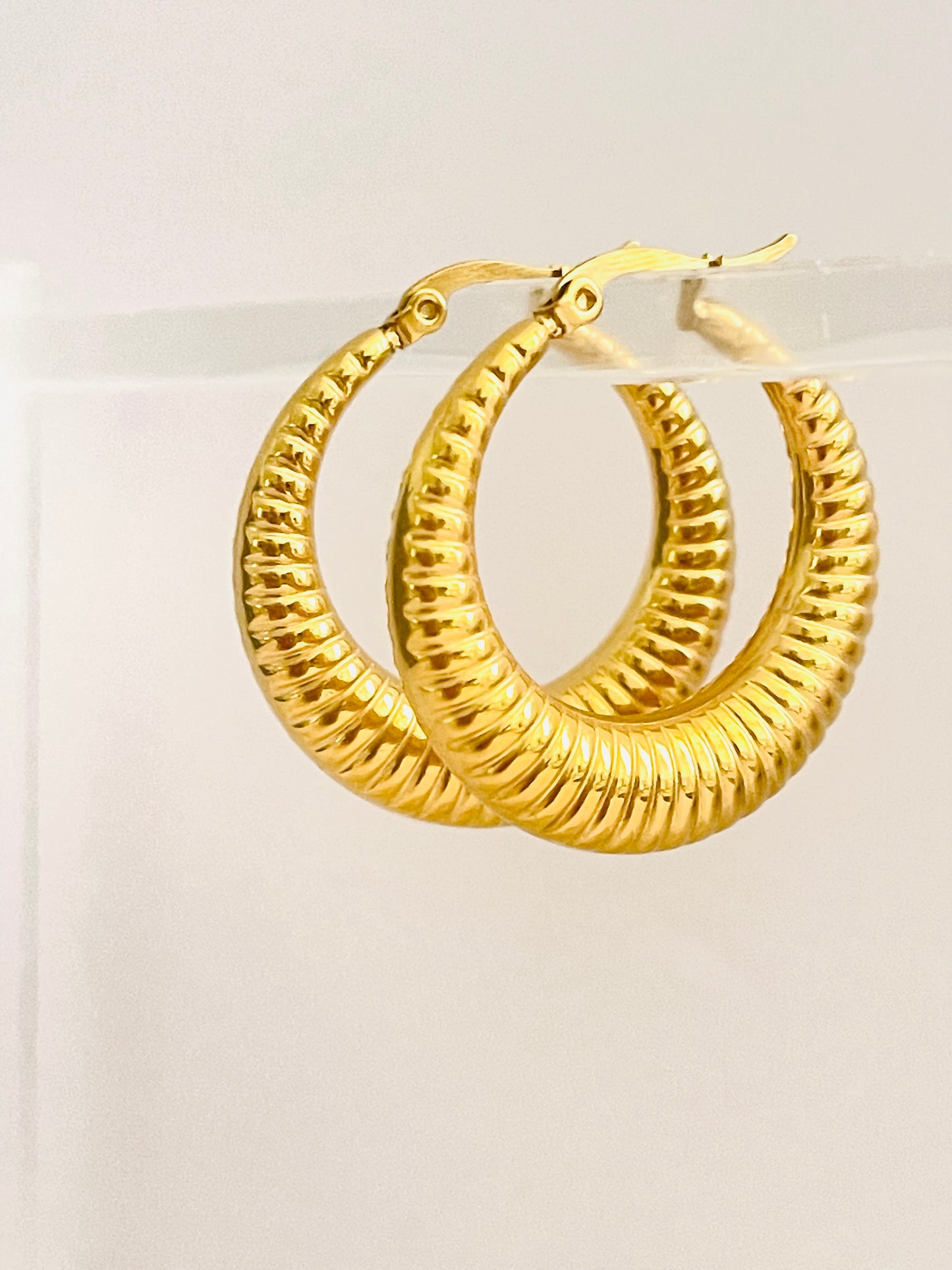 18K Gold Croissant Hoops, Gold Twisted Croissant Earrings, Bold Earrings, Chunky Earrings, Statement Earrings, Thick Hoop Earrings