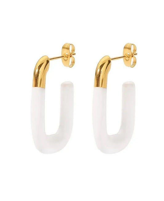 Enamel Hoop Earrings, White Enamel Rectangular Hoops, Irregular Hoops, Thick Gold Hoop Earrings, Square Hoops, Trendy Statement Hoops