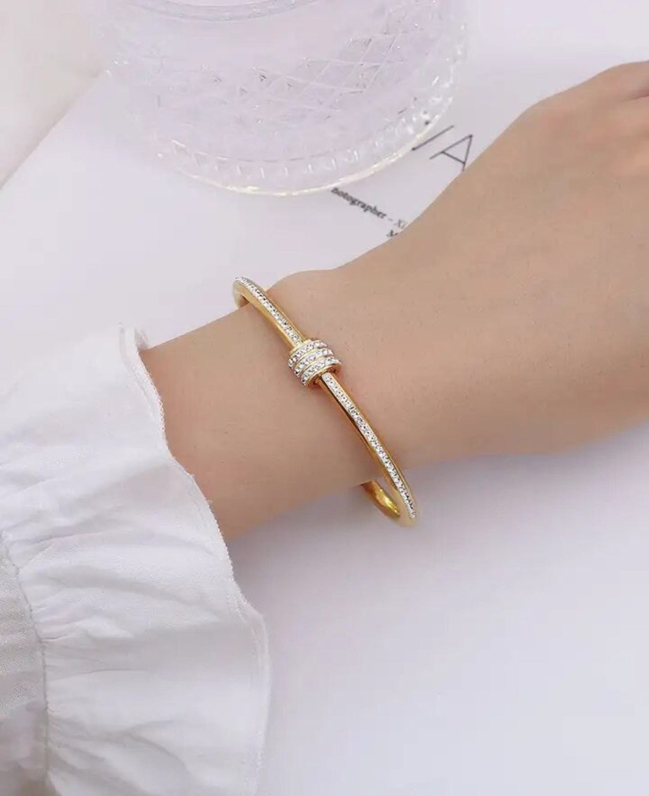 18K Gold Filled CZ Paved Stone Bangle Bracelet | Tarnishproof, Water, Sweat-Heat Resistant- Hypoallergenic-Nickel Free