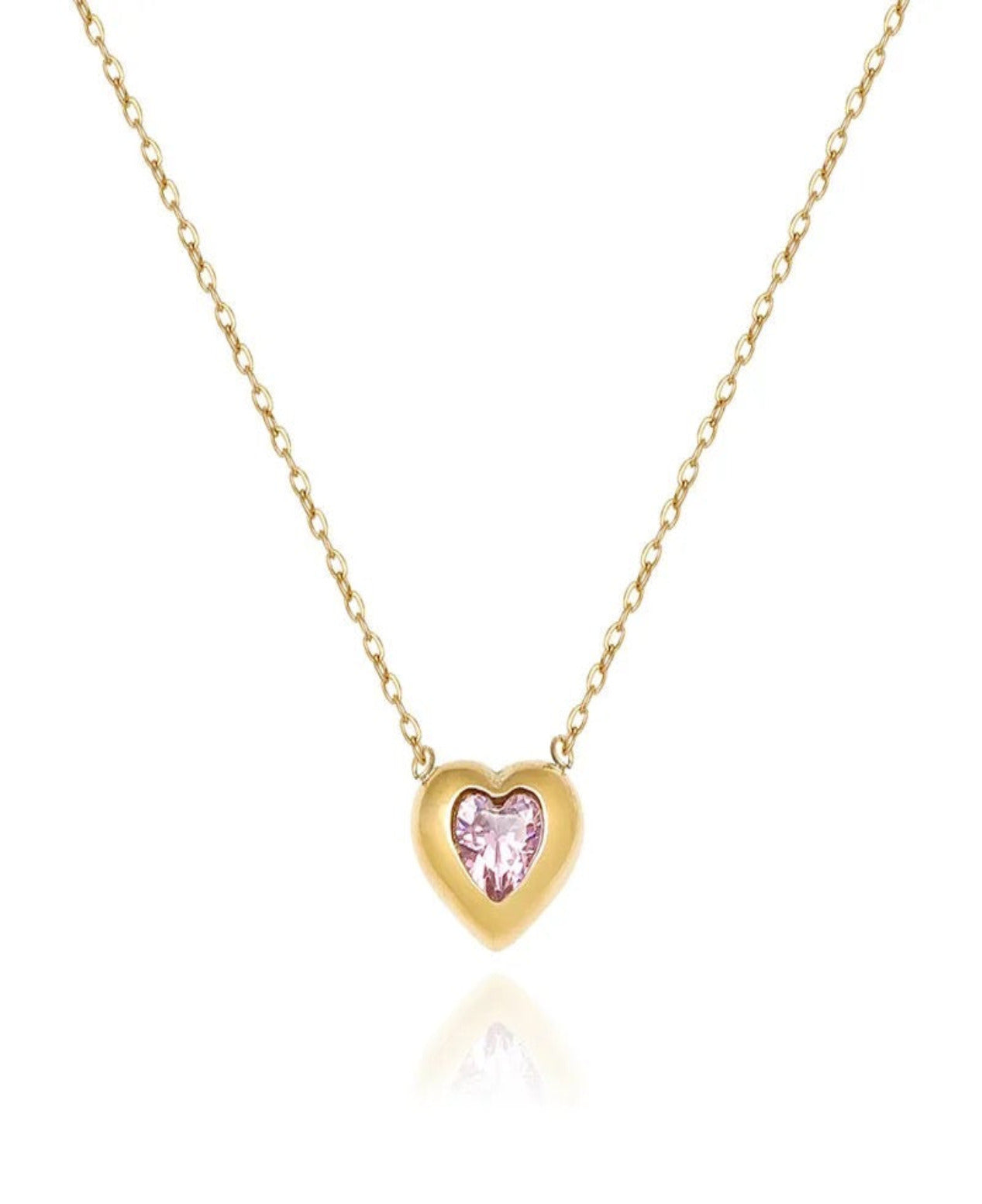 Pink Green Zircon Heart Pendant Necklace ,Minimalist Necklace, Dainty Gold Heart Necklace,