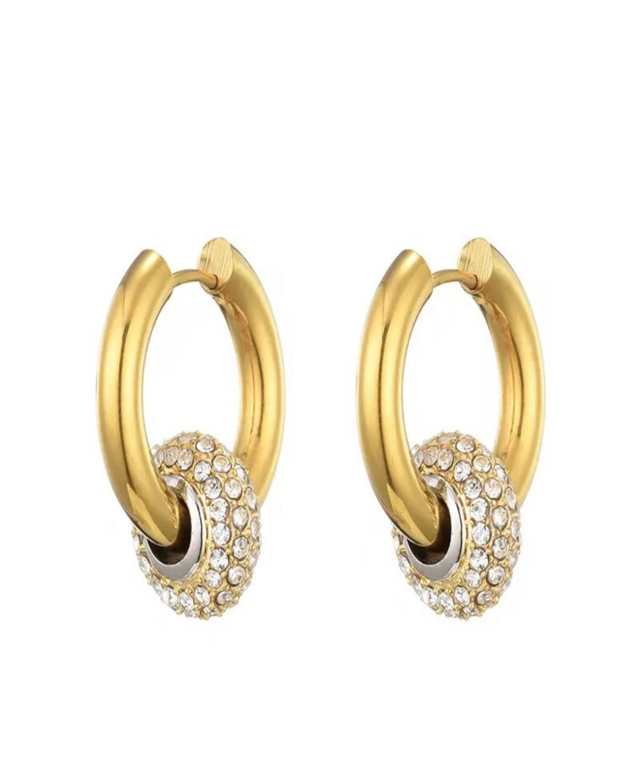 18k Gold Plated, Stainless Steel, Cubic Zirconium, Double Hoop, Designer Earrings , silver cubic earring