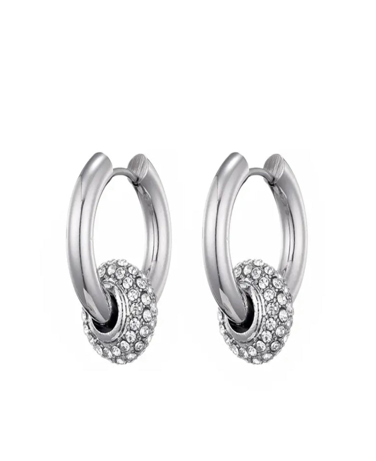 18k Gold Plated, Stainless Steel, Cubic Zirconium, Double Hoop, Designer Earrings , silver cubic earring