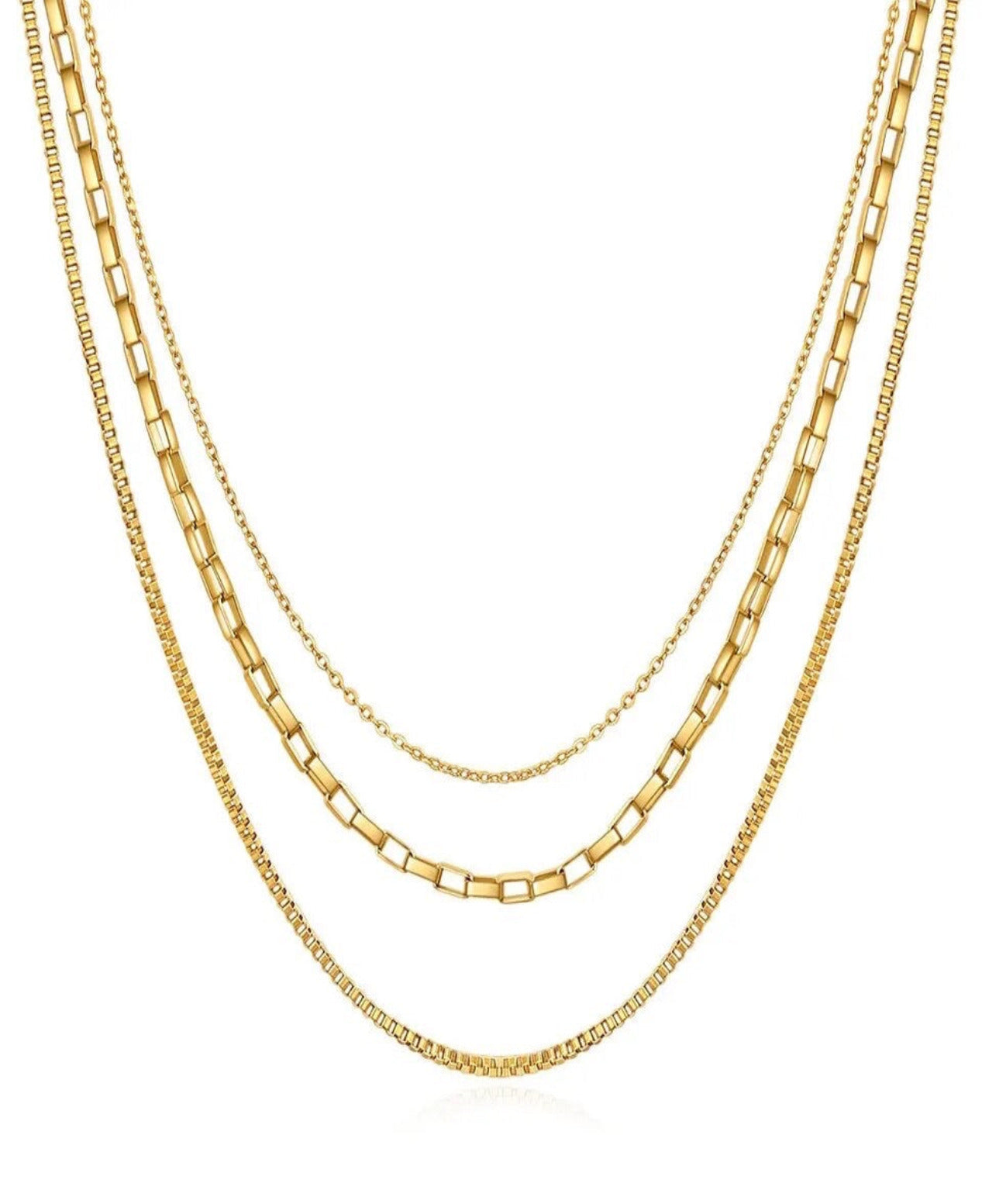 18k gold layered necklace set-Three gold chains set-Dainty triple strand choker-Bundle multi layer set-3 minimalist choker-Everyday fashion jewelry