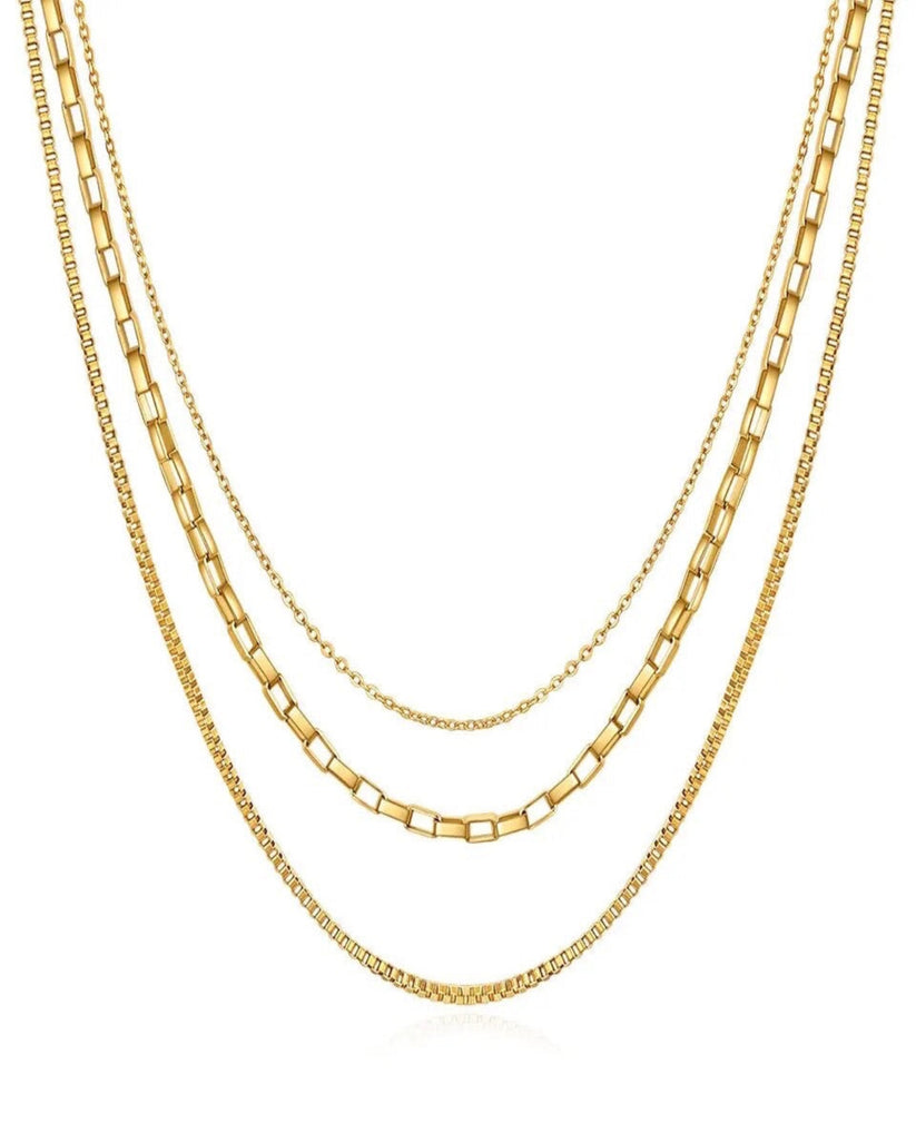 18k gold layered necklace set-Three gold chains set-Dainty triple stra ...