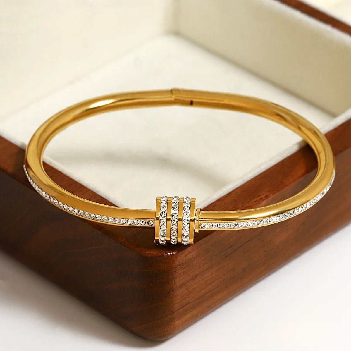 18K Gold Filled CZ Paved Stone Bangle Bracelet | Tarnishproof, Water, Sweat-Heat Resistant- Hypoallergenic-Nickel Free