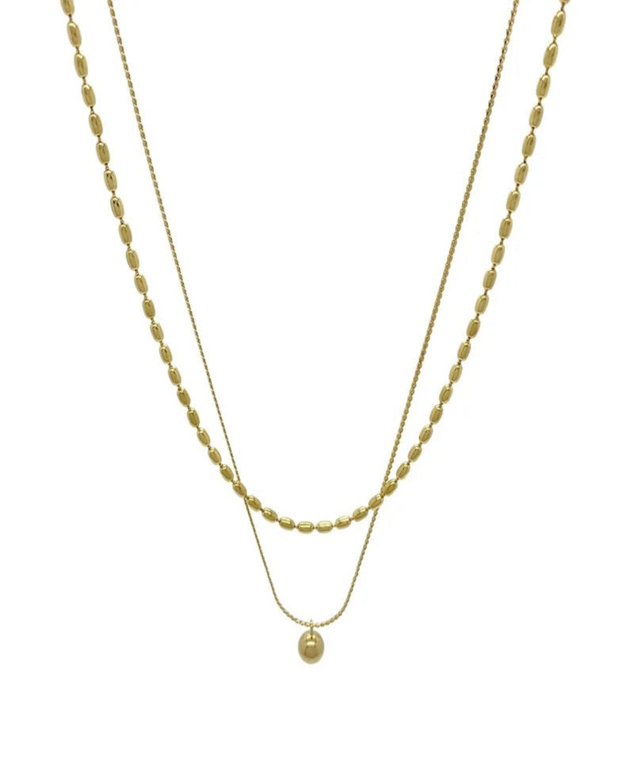 18k gold filled  Double Layered Ball bead Necklace -Double Gold Chain Pendant Necklace - tendy Beaded Necklace - Minimalist Cute Necklace