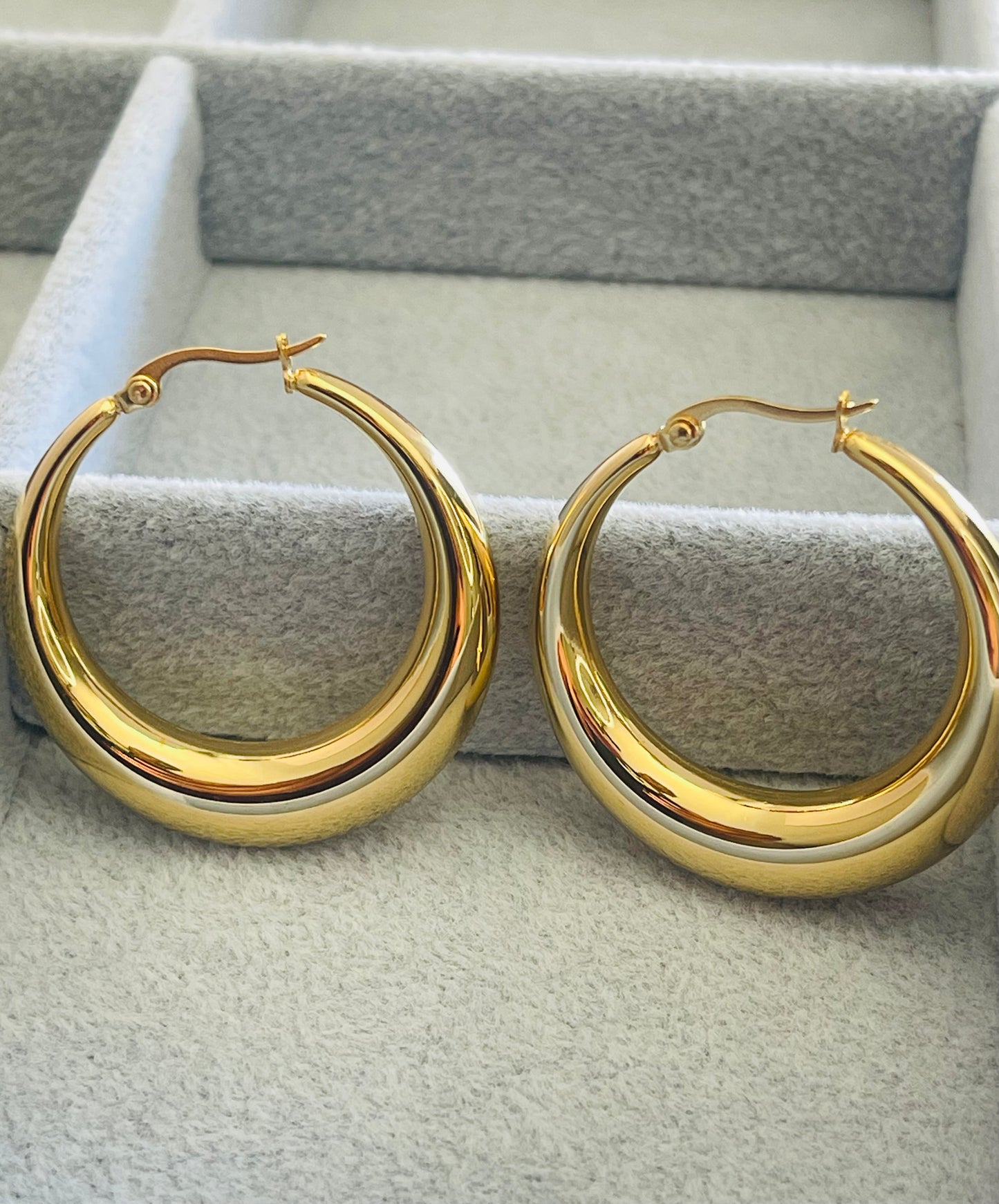 Chunky Thick 18k Gold Hoop Earrings, Thick Hoop Earrings, Gold flat Hoops