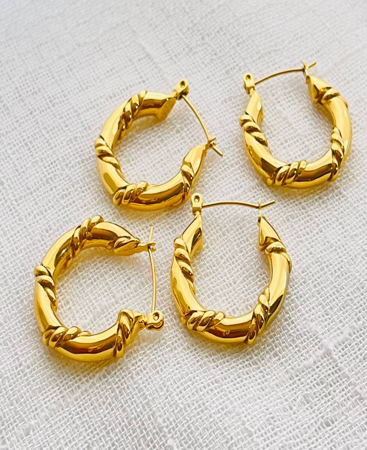 18K GOLD Vintage Twist Hoop Earrings Stainless Steel Spiral Earrings Minimalist Boho Earrings Unisex Hoops WATERPROOF  jewelery