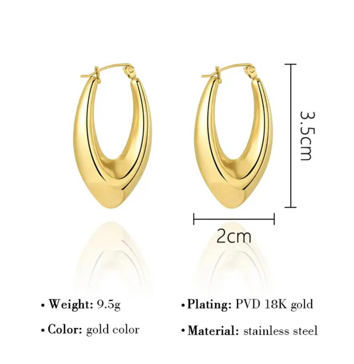 18k Gold Hoop earring V Oval  Hoop earrings Statement women  Hoop Earring