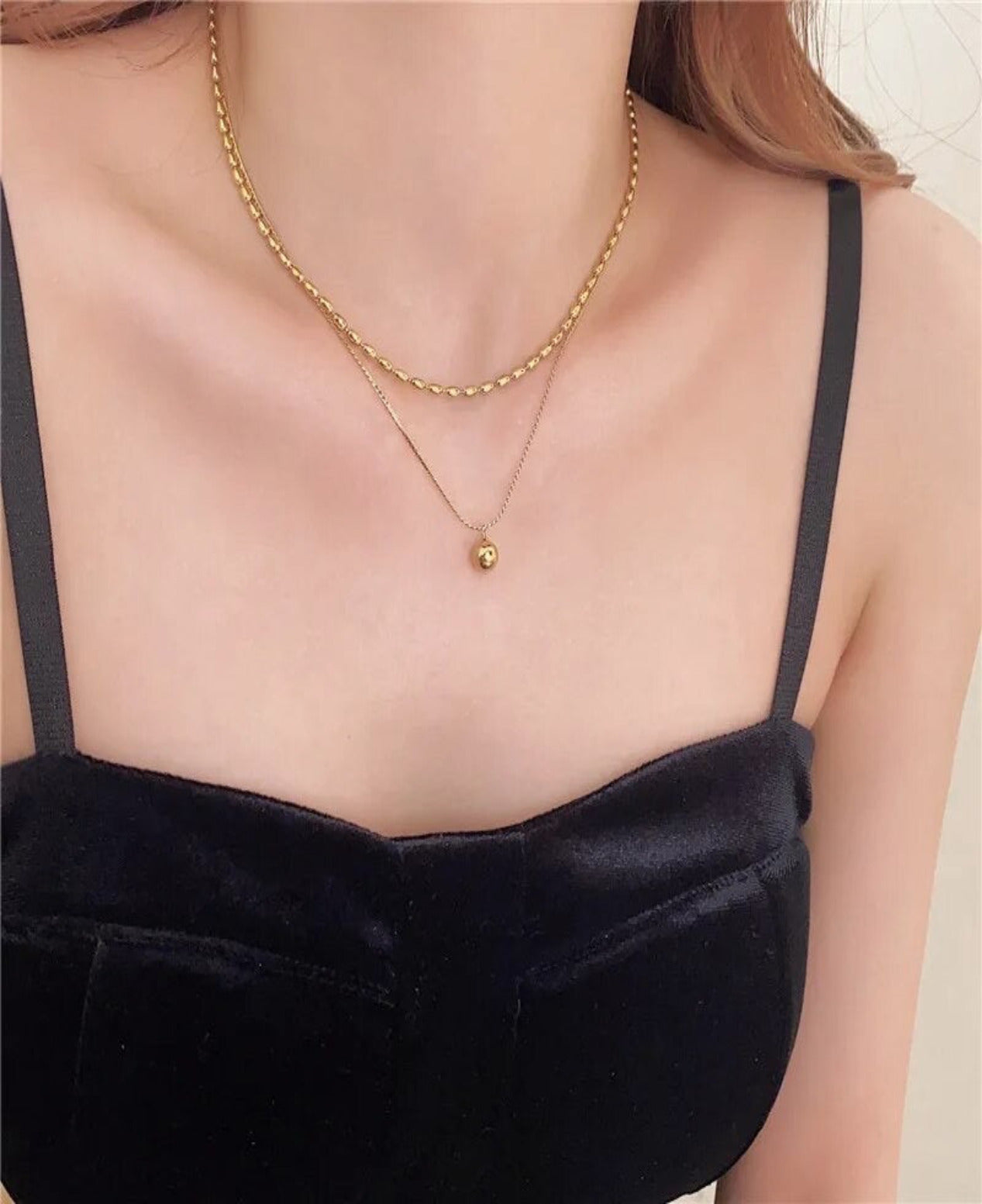 18k gold filled  Double Layered Ball bead Necklace -Double Gold Chain Pendant Necklace - tendy Beaded Necklace - Minimalist Cute Necklace