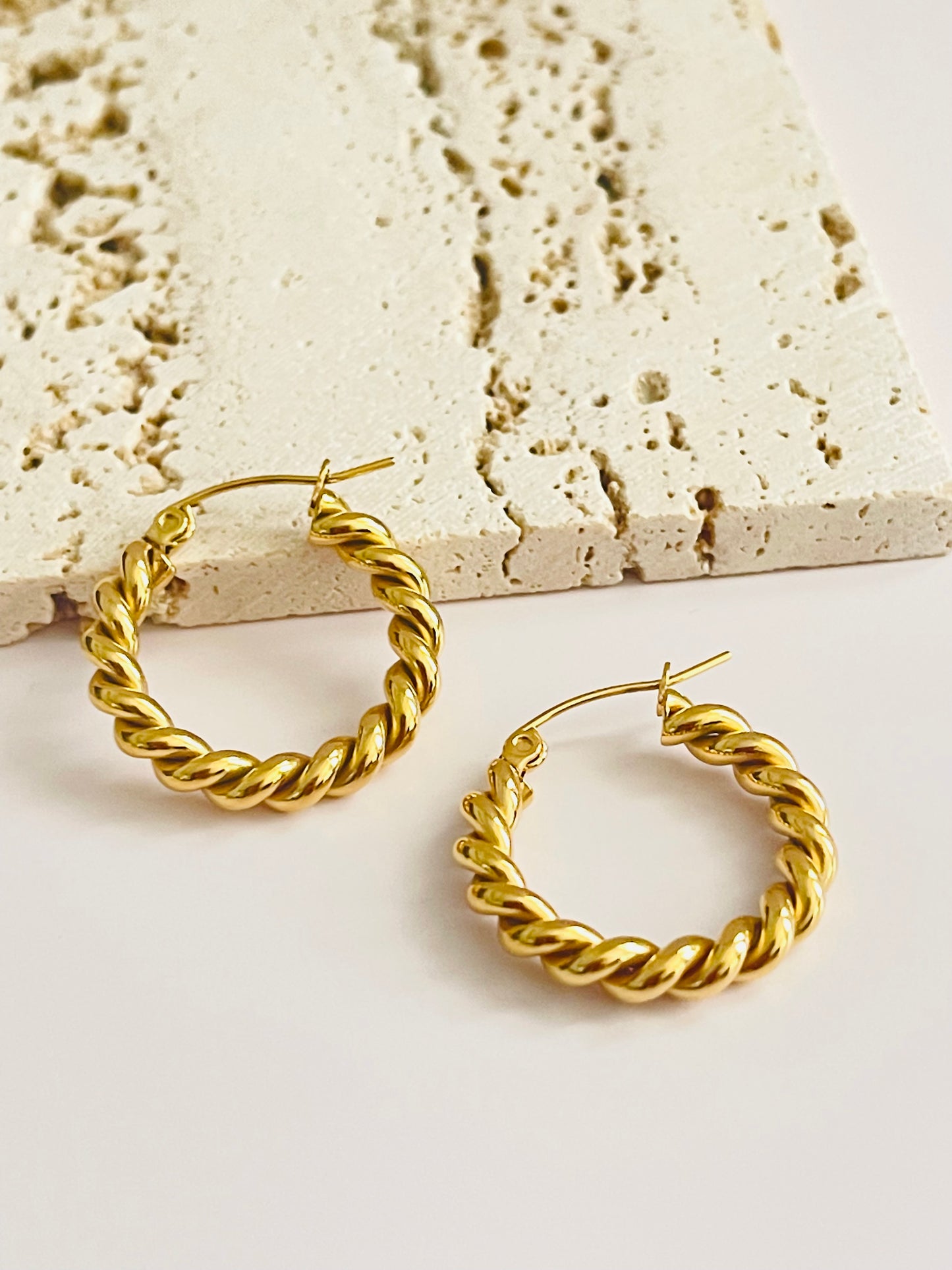 Gold FilledTwist Earrings, Rope Hoop Tranish free , Waterproof jewlery