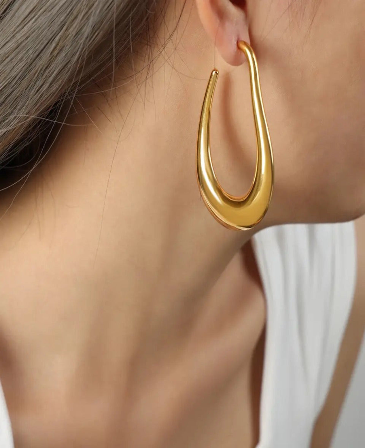 Oval Hoop Earrings, Chunky Gold Hoop Earrings, Oval Gold Hoop Earrings, Vintage Style Hoop Earrings, Gift For Her, Mother's Day Gift