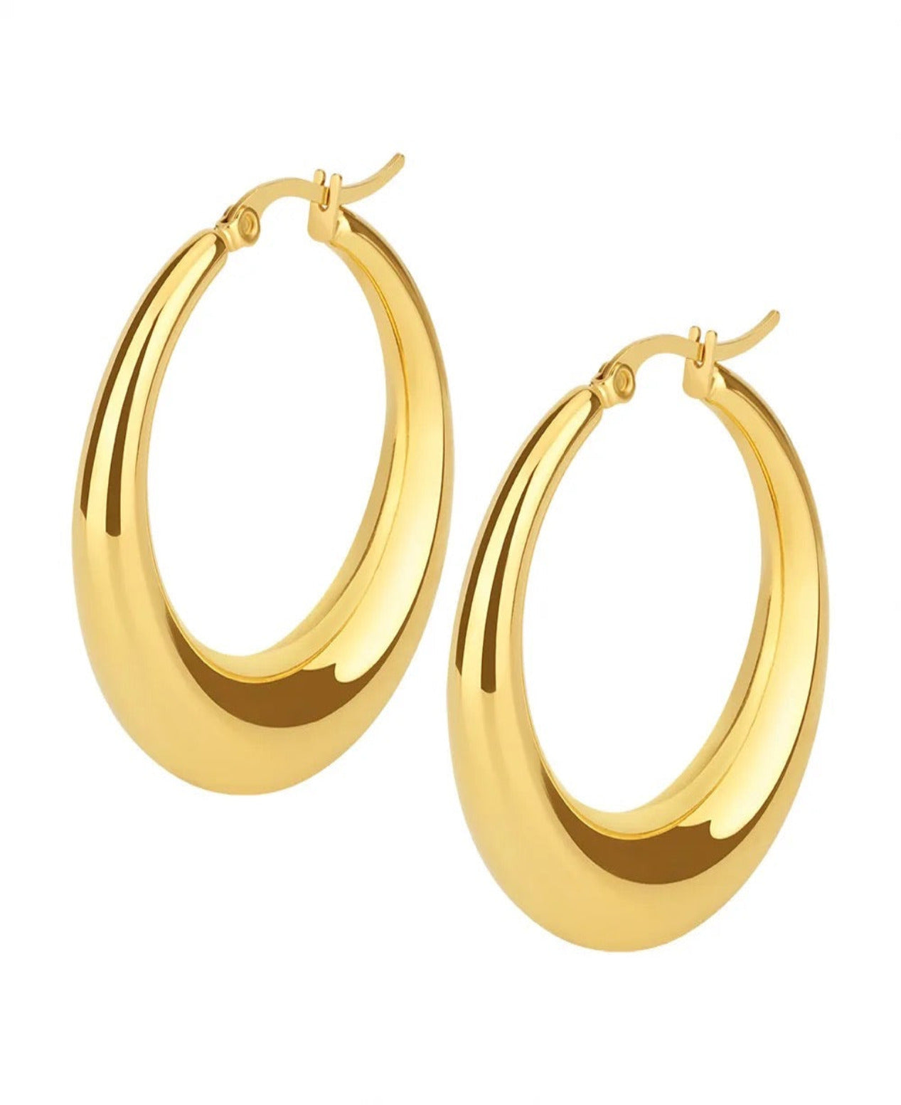 Chunky Thick 18k Gold Hoop Earrings, Thick Hoop Earrings, Gold flat Hoops