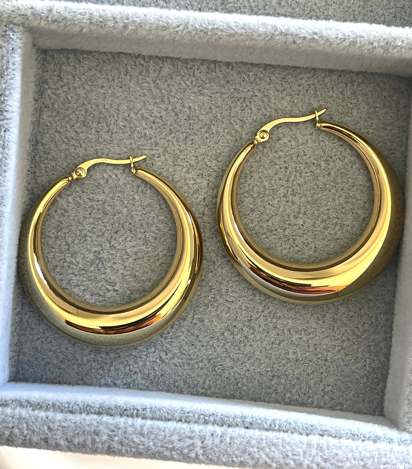 Chunky Thick 18k Gold Hoop Earrings, Thick Hoop Earrings, Gold flat Hoops