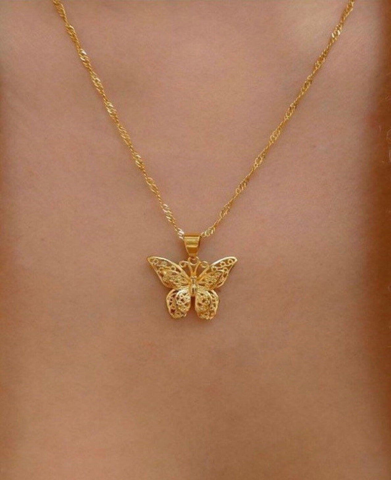 18K Gold Butterfly Pendant Necklace gife for her