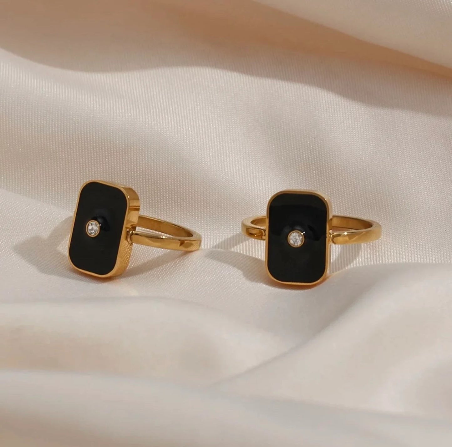 Black enamel ring, Tarnish free ring, 18K gold filled ring, Waterproof ring, Black signet ring, beautiful chunky gold ring for her him