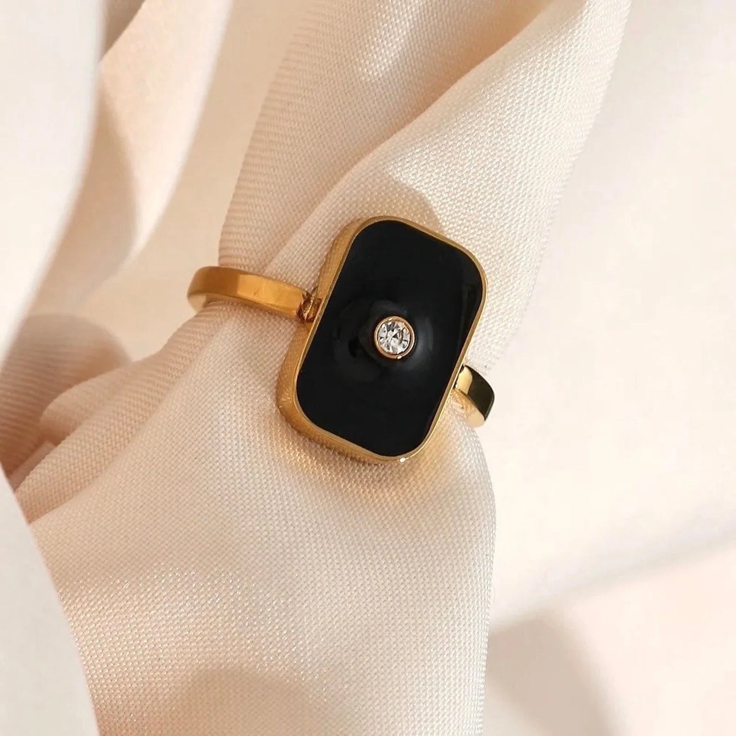 Black enamel ring, Tarnish free ring, 18K gold filled ring, Waterproof ring, Black signet ring, beautiful chunky gold ring for her him