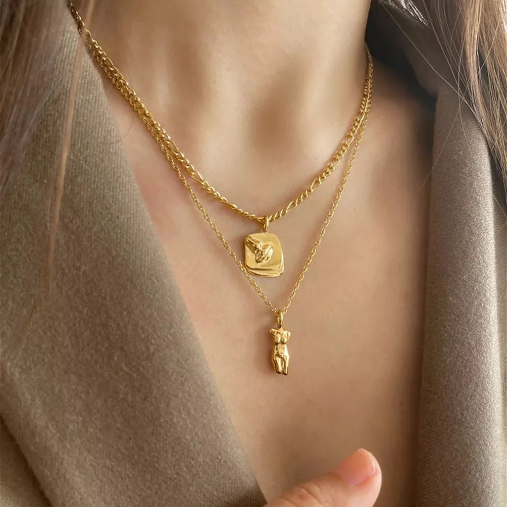 18k Gold Female Body Necklace, WATERPROOF Necklace, Gold Body Figure Necklace, Stainless Steel, Femme Body Necklace, Gift For Her