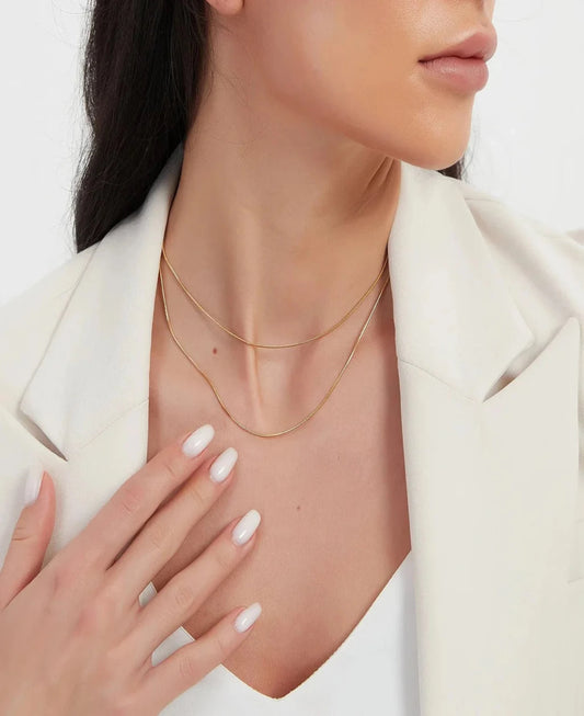 18K Gold Filled Herringbone Choker NecklaceGold Layered Snake Chain set- necklace fpr her him