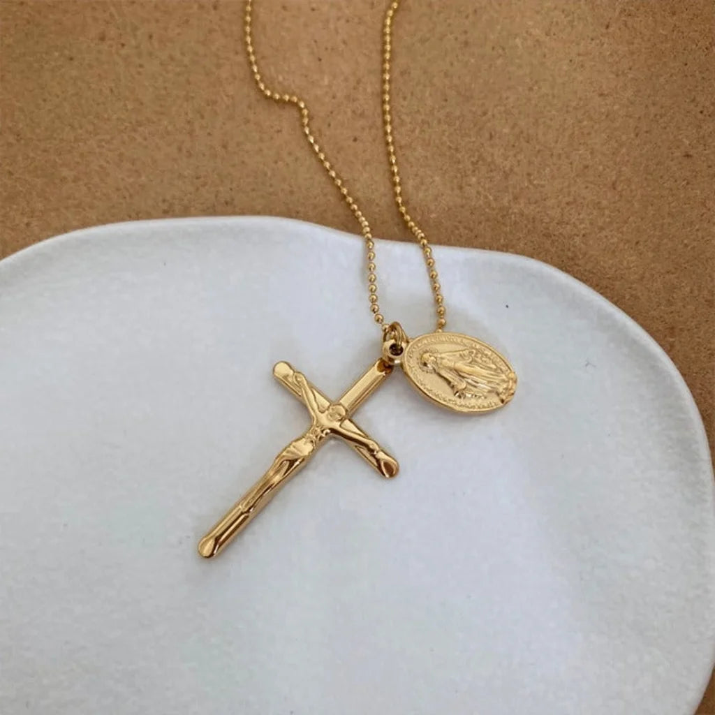 18k Gold Virgin Mary cross Necklace