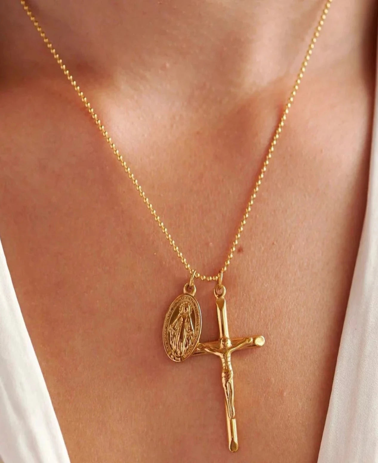 18k Gold Virgin Mary cross Necklace