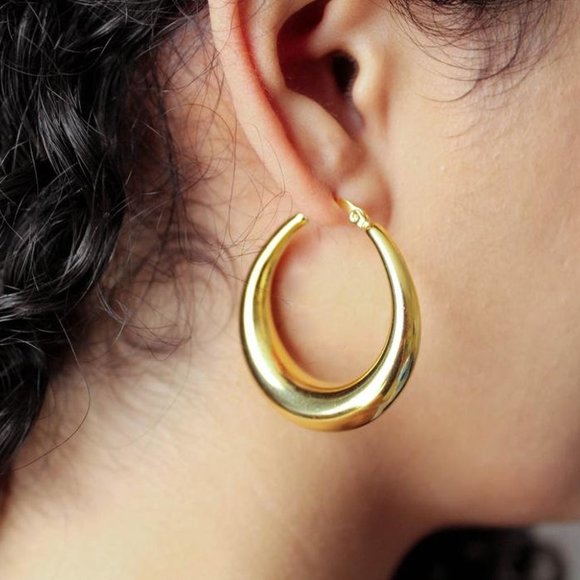 Chunky Thick 18k Gold Hoop Earrings, Thick Hoop Earrings, Gold flat Hoops