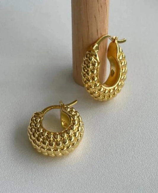 Vintage Chunky Gold Earrings, 18k Thick Gold plated Hoops,  jewelry for women